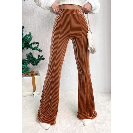Chestnut Solid Color High Waist Flare Corduroy Pants | Fashionfitz