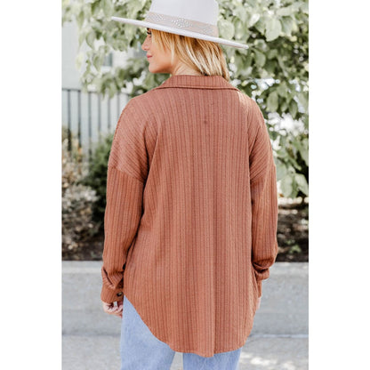 Chestnut Textured Knit Rounded Hem Casual Shacket | DropshipClothes