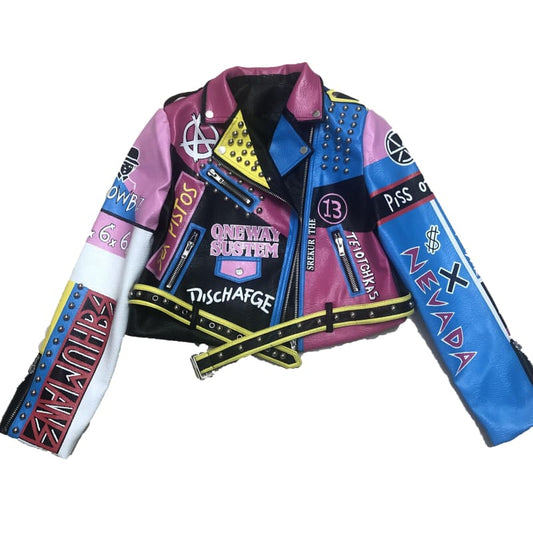 CHICO GIRL Graffiti Riveted Leather Jacket | The Urban Clothing Shop™