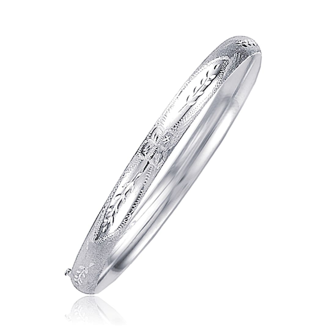 Classic Floral Carved Bangle in 14k White Gold (5.0mm) | Richard Cannon Jewelry