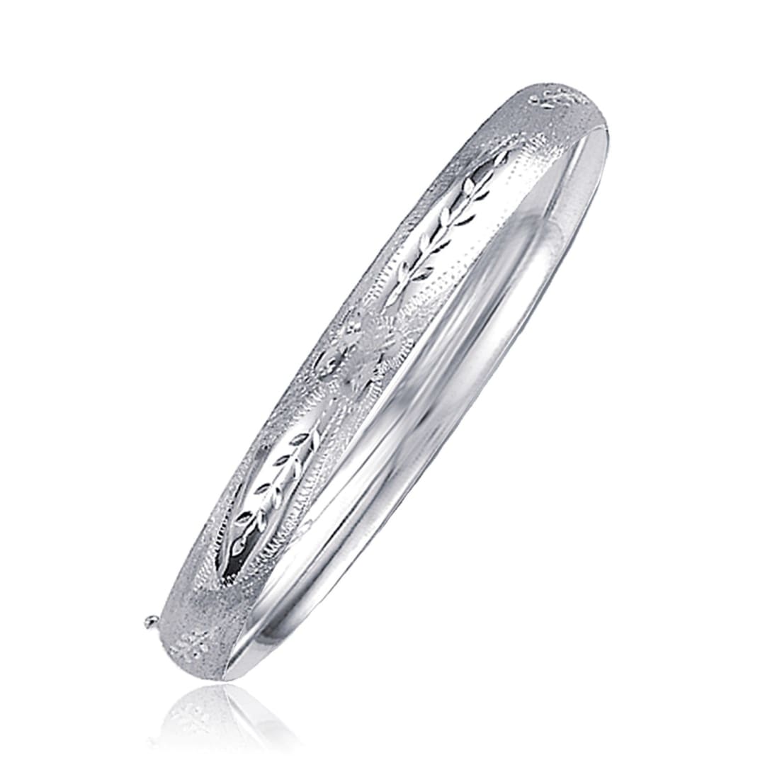 Classic Floral Carved Bangle in 14k White Gold (6.0mm) | Richard Cannon Jewelry