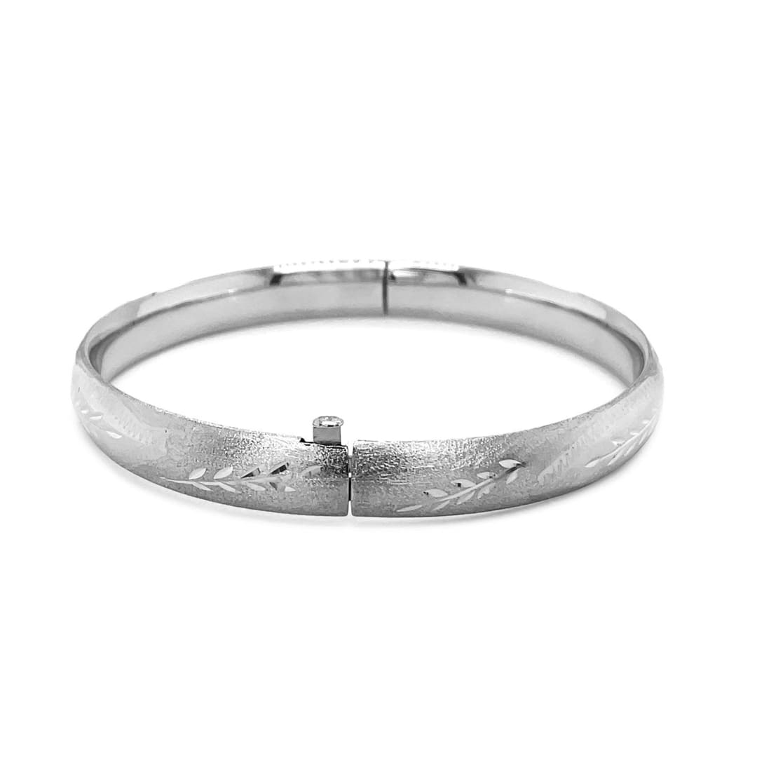 Classic Floral Carved Bangle in 14k White Gold (8.0mm) | Richard Cannon Jewelry