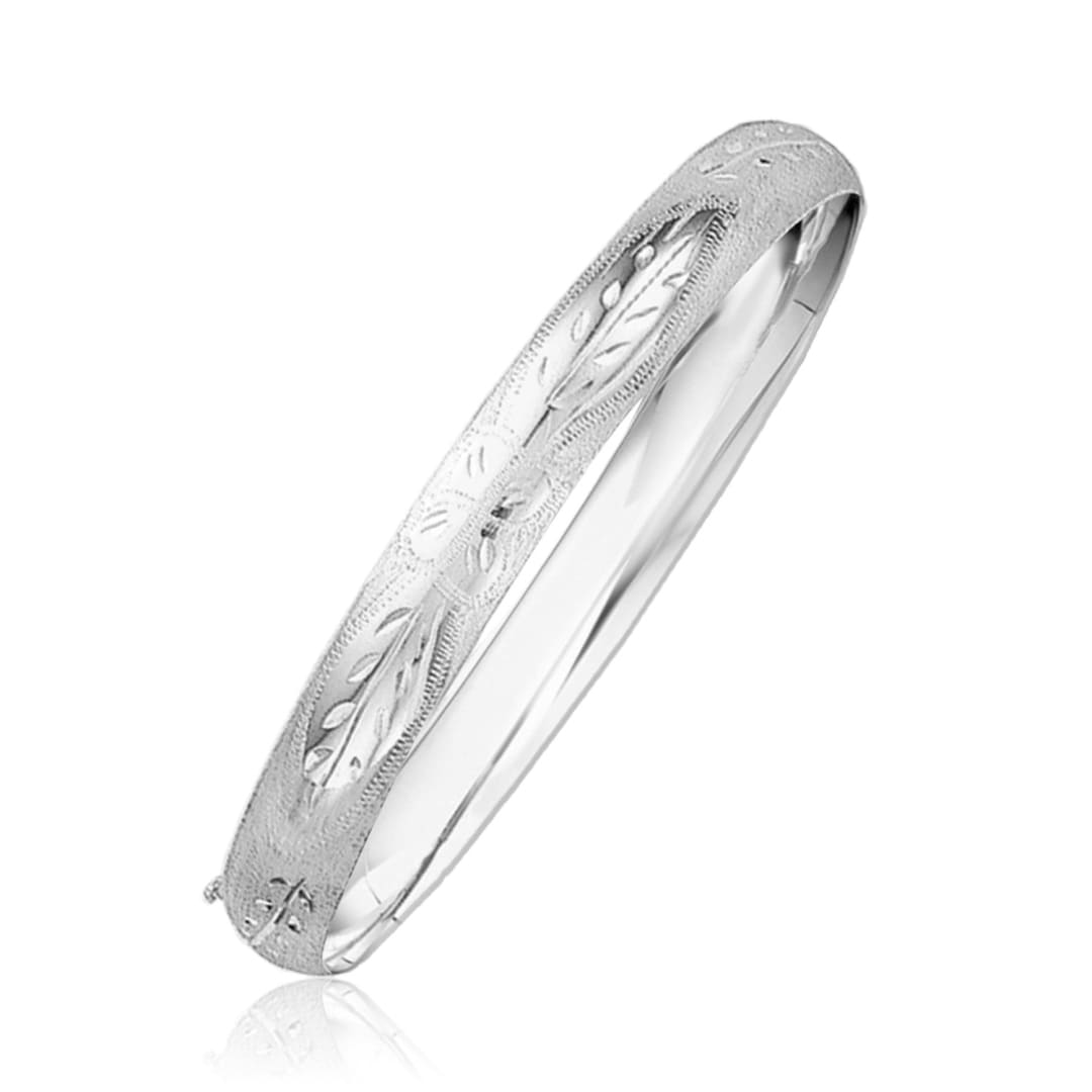 Classic Floral Carved Bangle in 14k White Gold (8.0mm) | Richard Cannon Jewelry