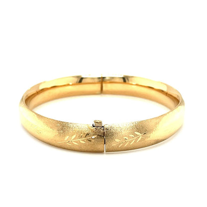 Classic Floral Carved Bangle in 14k Yellow Gold (10.0mm) | Richard Cannon Jewelry