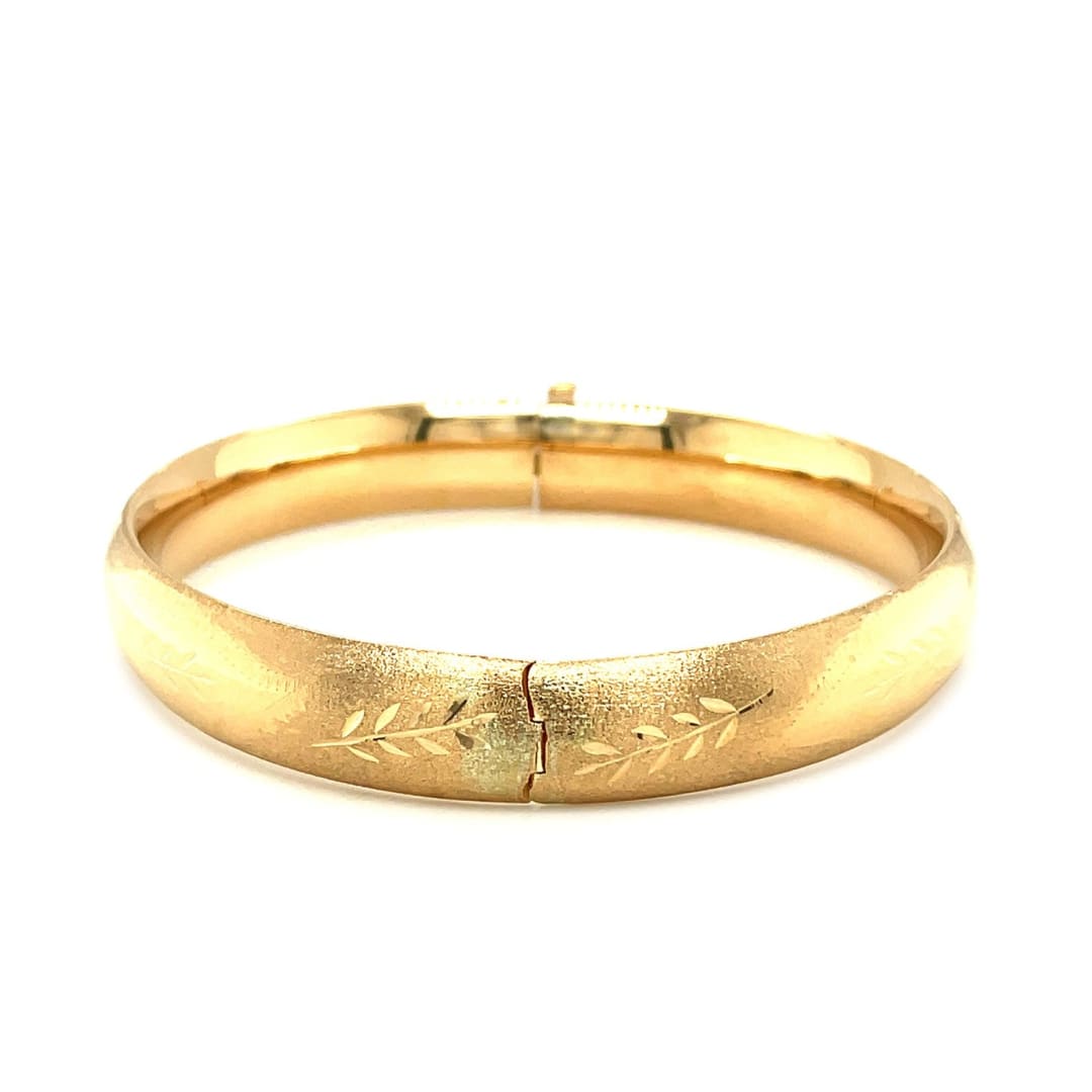 Classic Floral Carved Bangle in 14k Yellow Gold (10.0mm) | Richard Cannon Jewelry
