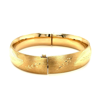 Classic Floral Carved Bangle in 14k Yellow Gold (13.5mm) | Richard Cannon Jewelry