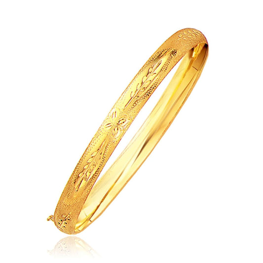 Classic Floral Carved Bangle in 14k Yellow Gold (6.0mm) | Richard Cannon Jewelry
