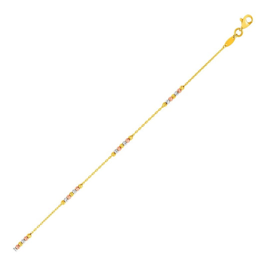 14k Tri Color Gold Anklet with Textured Beads | Richard Cannon Jewelry