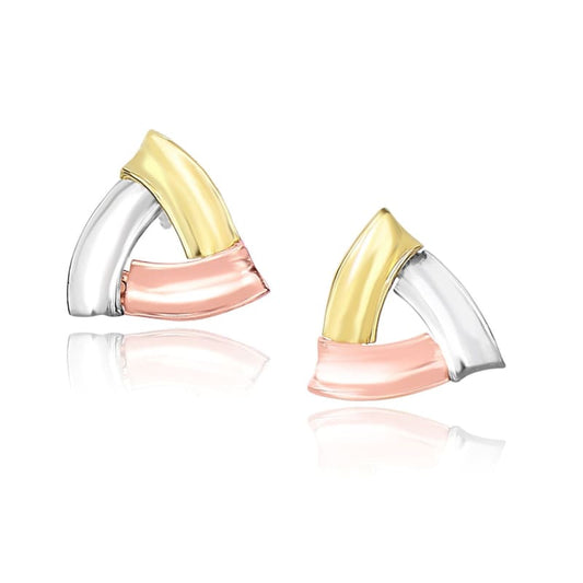 14k Tri-Color Gold Triangular Open Style Post Earrings | Richard Cannon Jewelry