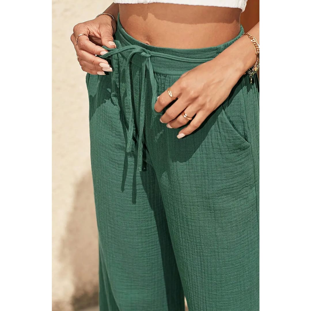 Crinkle Textured Wide Leg Pants | Fashionfitz