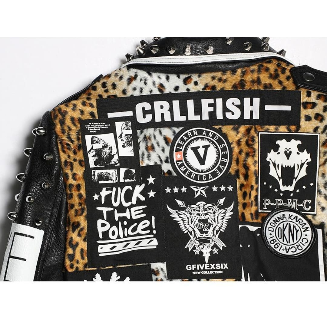 CRLLfish Leopard Riveted Leather Jacket [In Store] | The Urban Clothing Shop™