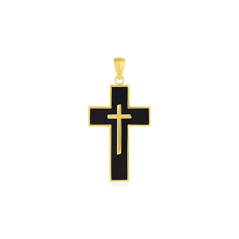 Cross Pendant with Black Enamel in 14k Yellow Gold | Richard Cannon Jewelry