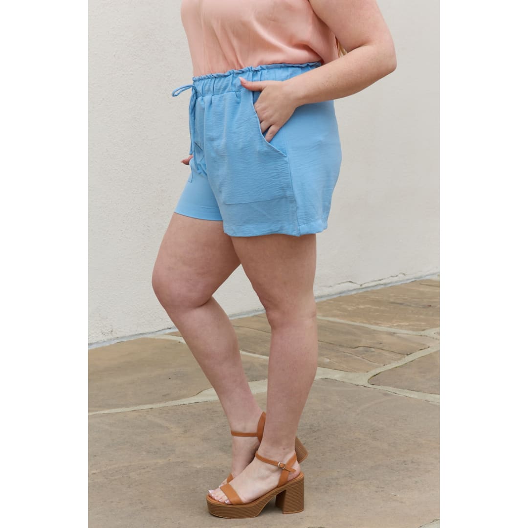 Culture Code Full Size High Waisted Paper bag Shorts in Blue Bell | The Urban Clothing