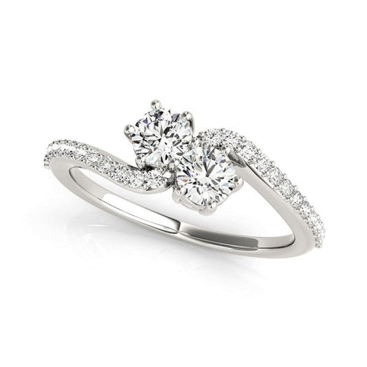 Curved Band Two Stone Diamond Ring in 14k White Gold (3/4 cttw) | Richard Cannon Jewelry