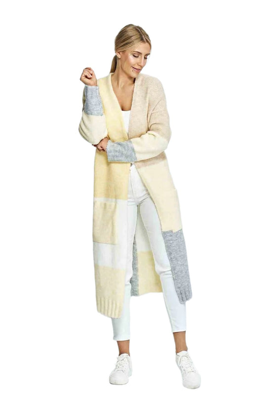 Cozy Color-Block Long Knit Cardigan