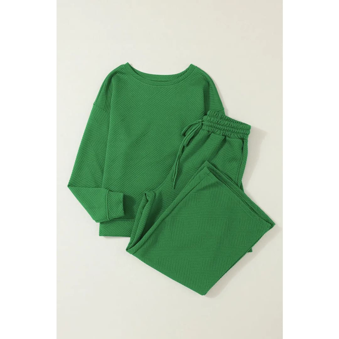 Dark Green Ultra Loose Textured 2pcs Slouchy Outfit | Fashionfitz
