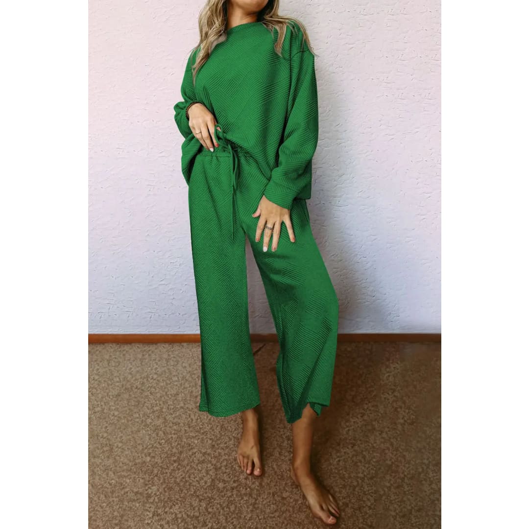 Dark Green Ultra Loose Textured 2pcs Slouchy Outfit | Fashionfitz