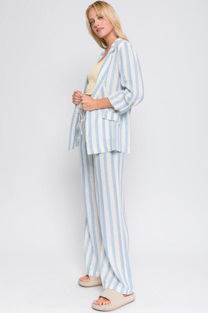 Love Tree Linen Woven Striped Blazer-2