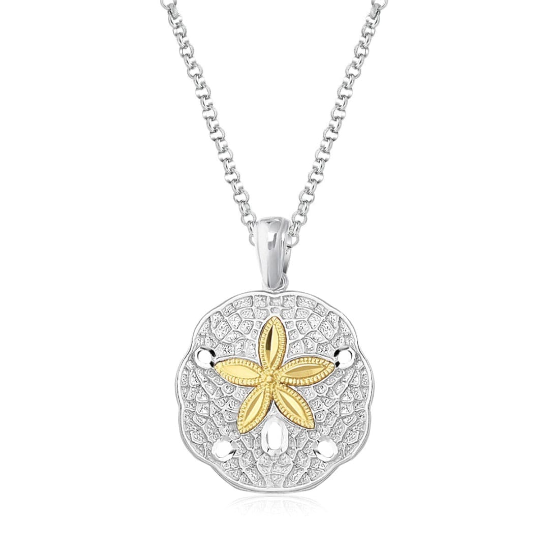 Designer Sterling Silver and 14k Yellow Gold Sand Dollar Pendant | Richard Cannon Jewelry