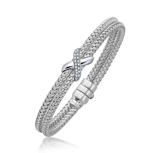 Diamond Accented X Station Weave Bangle in 14k White Gold (.17 cttw) | Richard Cannon