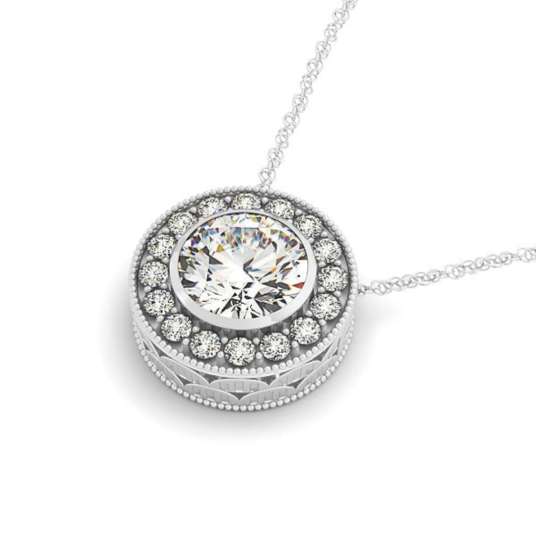 Diamond Halo with Center Bezel in 14k White Gold (5/8 cttw) | Richard Cannon Jewelry