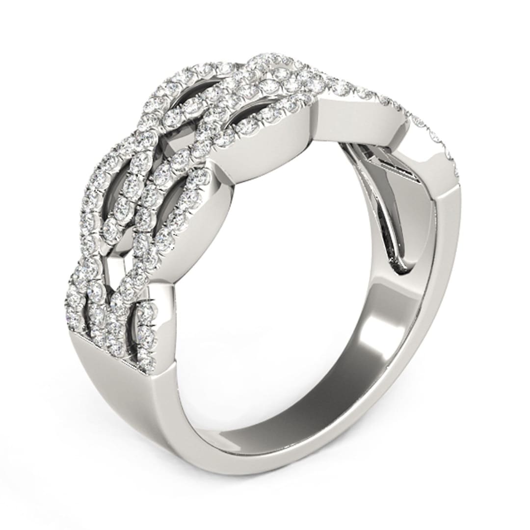 Diamond Studded Double Interlocking Waves Ring in 14k White Gold (5/8 cttw) | Richard