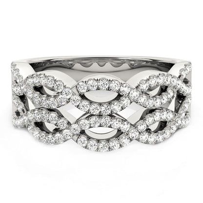 Diamond Studded Double Interlocking Waves Ring in 14k White Gold (5/8 cttw) | Richard