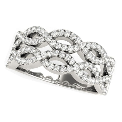 Diamond Studded Double Interlocking Waves Ring in 14k White Gold (5/8 cttw) | Richard