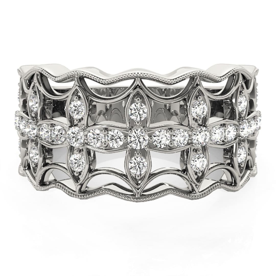 Diamond Studded Four Leaf Clover Motif Ring in 14k White Gold (1/4 cttw) | Richard Cannon