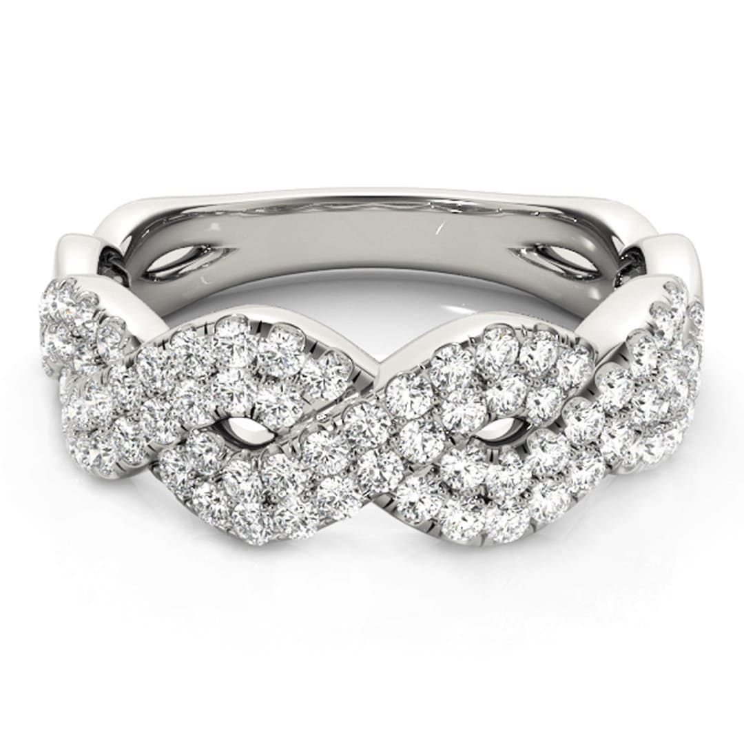 Diamond Studded Interlocking Waves Ring in 14k White Gold (5/8 cttw) | Richard Cannon