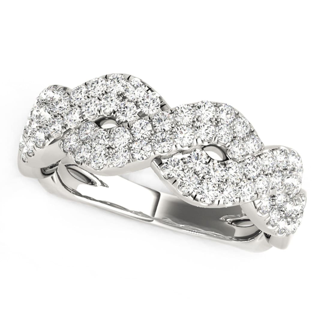 Diamond Studded Interlocking Waves Ring in 14k White Gold (5/8 cttw) | Richard Cannon