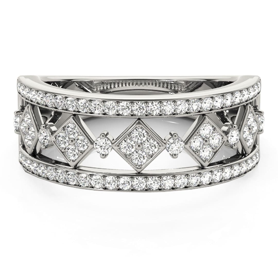 Diamond Studded Square Motif Ring in 14k White Gold (1/2 cttw) | Richard Cannon Jewelry