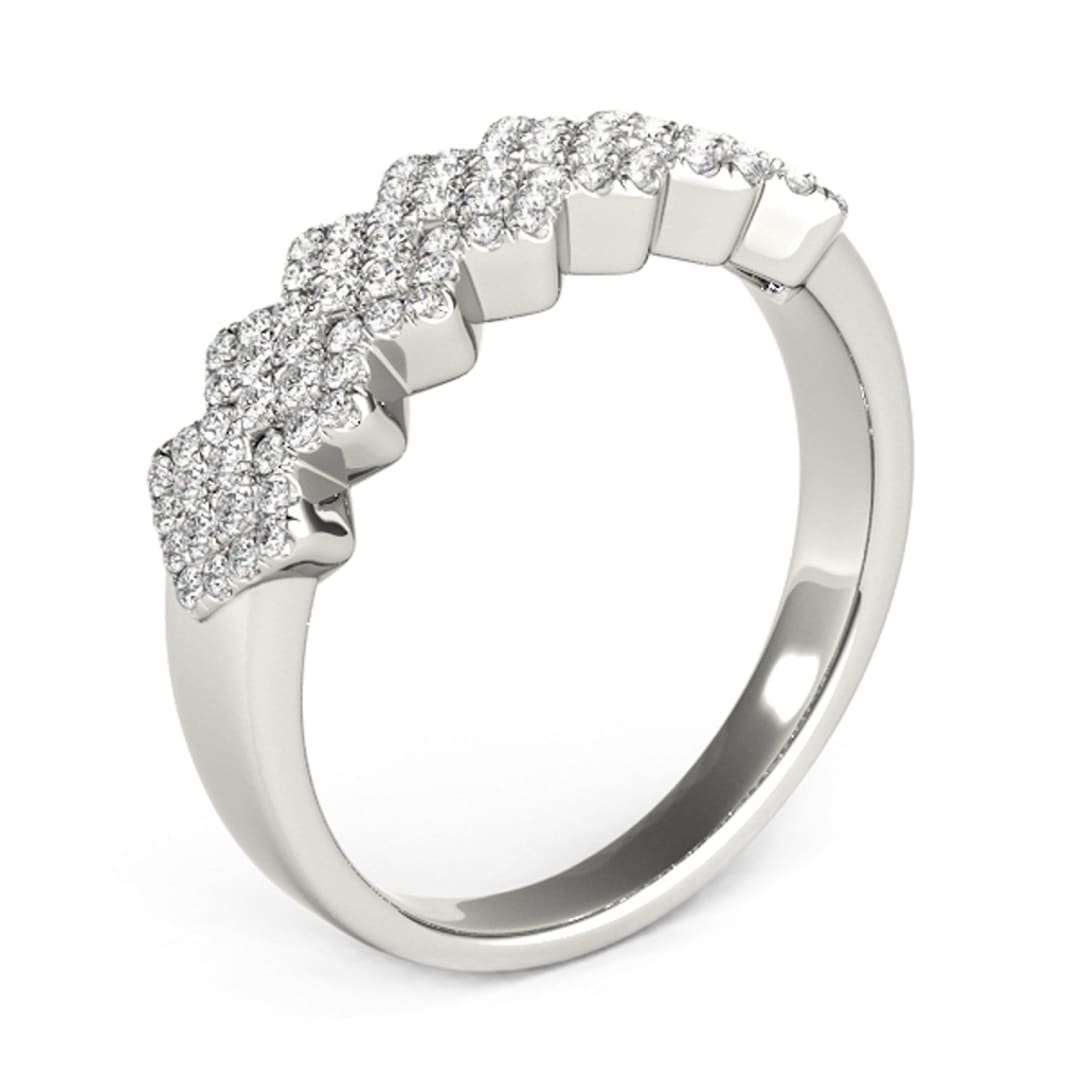 Diamond Studded Wide Multi-Diagonal Pattern Ring in 14k White Gold (5/8 cttw) | Richard