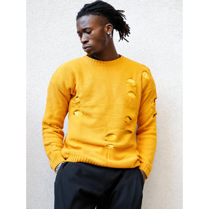 DISTRESSED DOUBLE LAYER SWEATER // MUSTARD | MINUS1