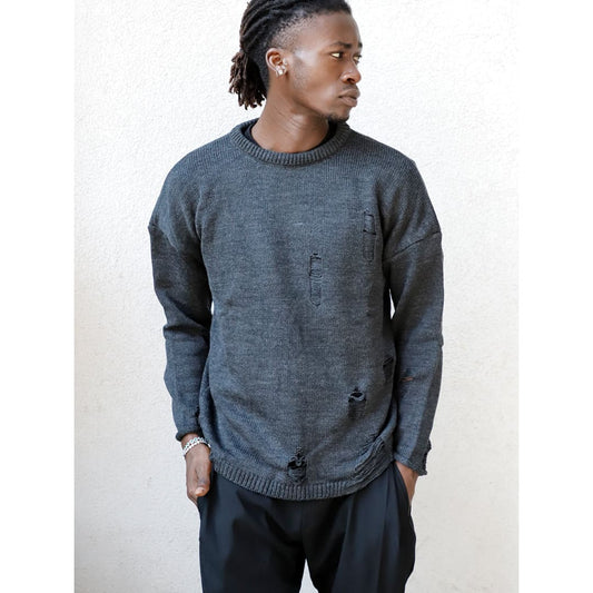 DISTRESSED GENTLEMAN SWEATER | Charcoal | The Urban Clothing Shop™