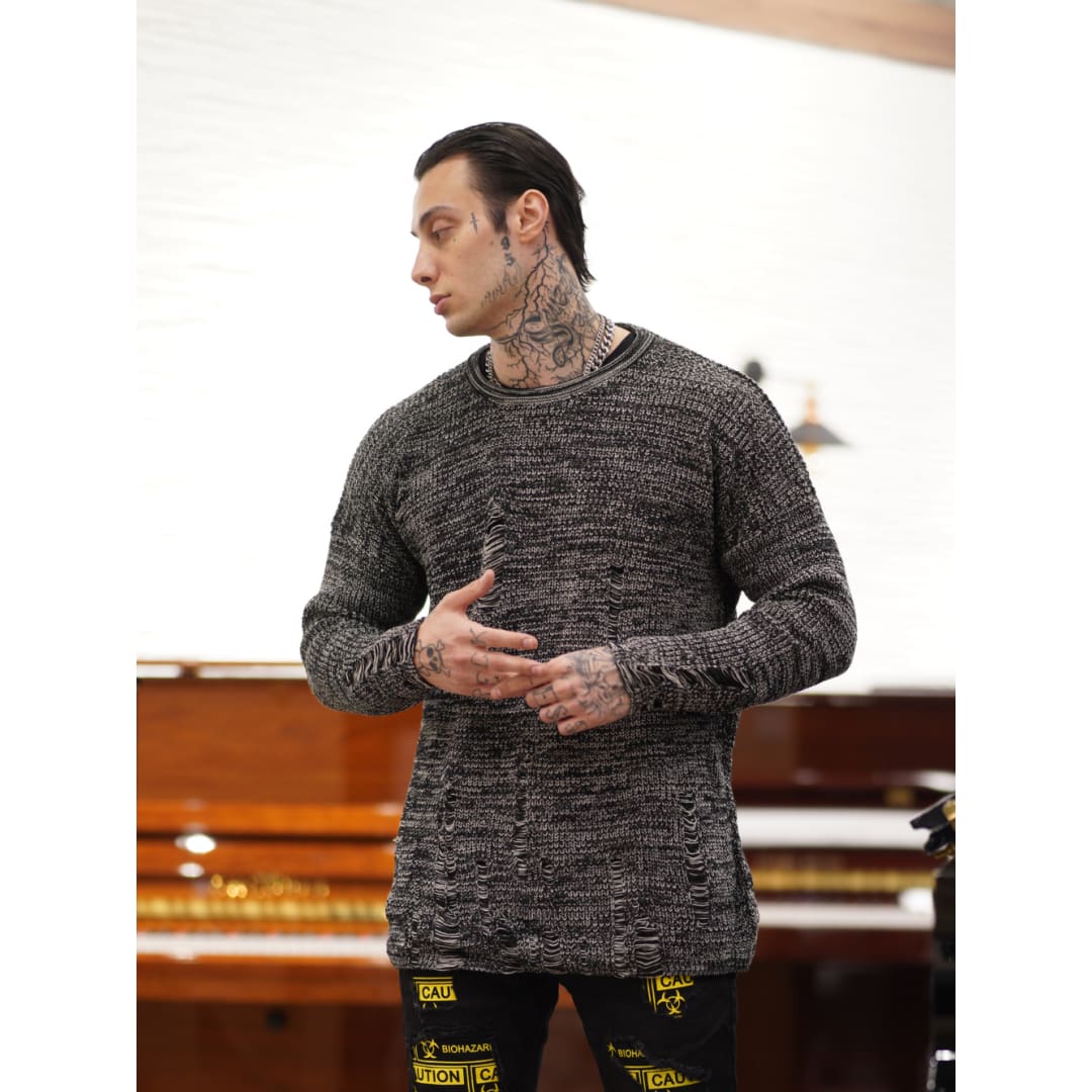 DISTRESSED GENTLEMAN SWEATER | Gray | The Urban Clothing Shop™