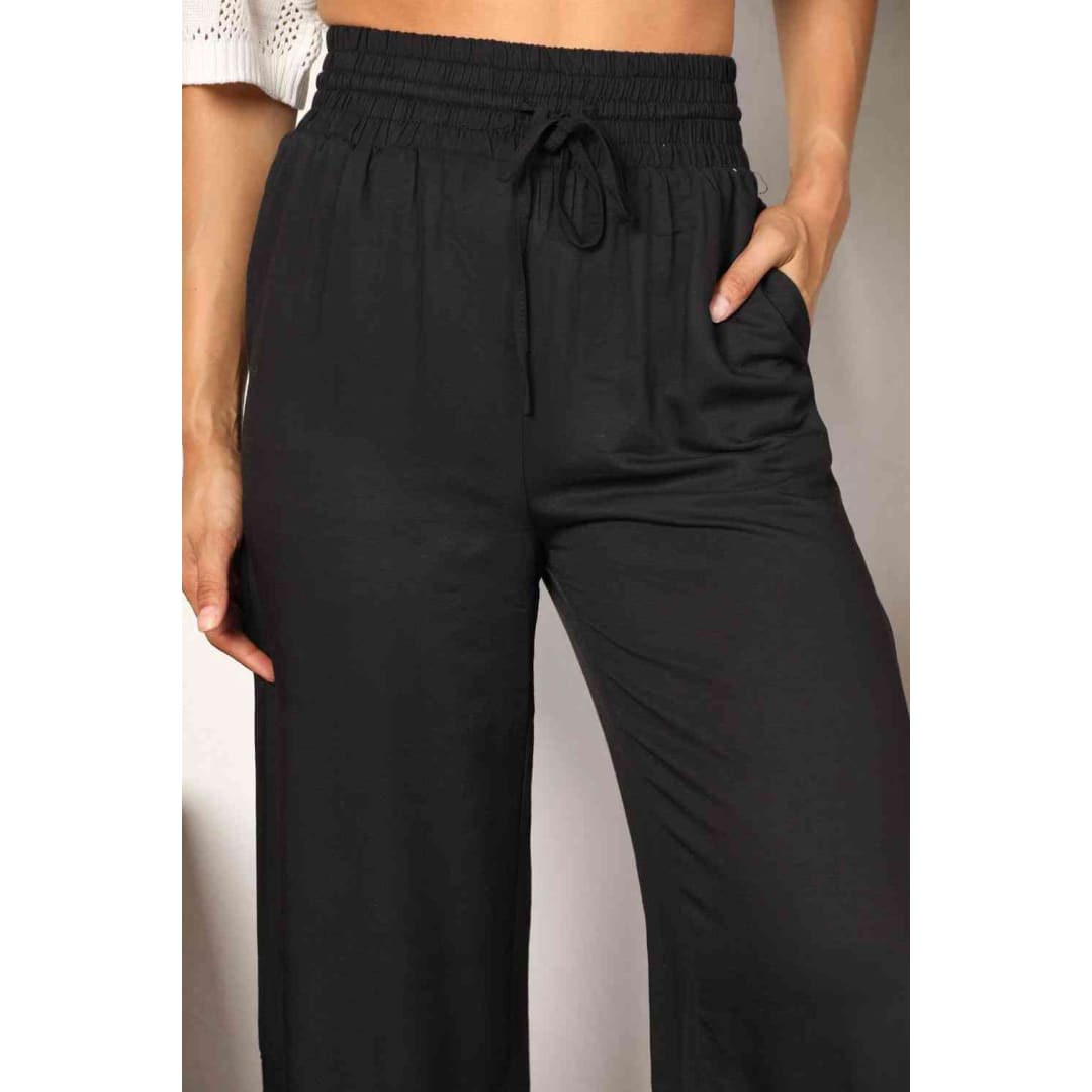 Double Take Drawstring Smocked Waist Wide Leg Pants | The Urban Clothing Shop™