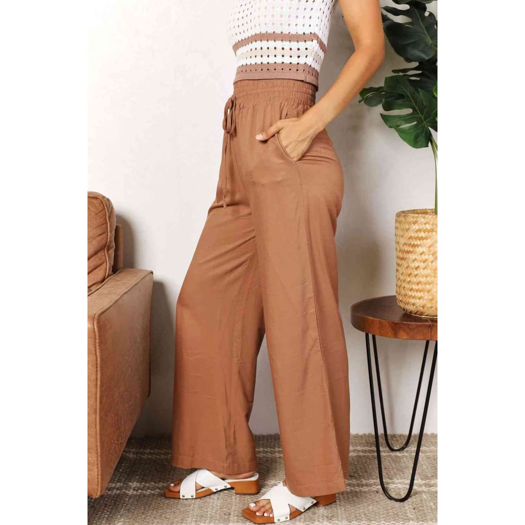 Double Take Drawstring Smocked Waist Wide Leg Pants | The Urban Clothing Shop™