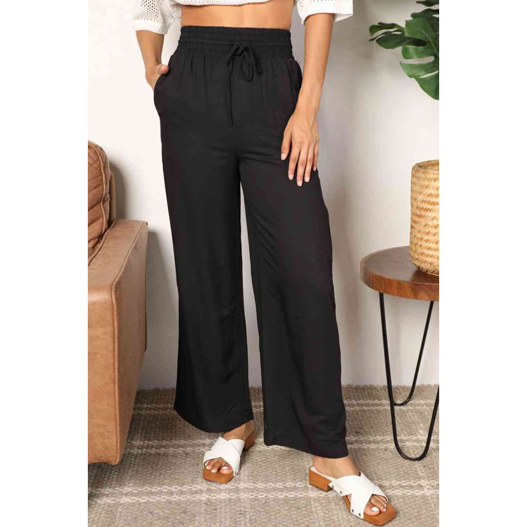 Double Take Drawstring Smocked Waist Wide Leg Pants | The Urban Clothing Shop™