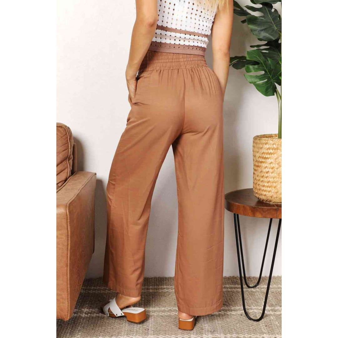 Double Take Drawstring Smocked Waist Wide Leg Pants | The Urban Clothing Shop™