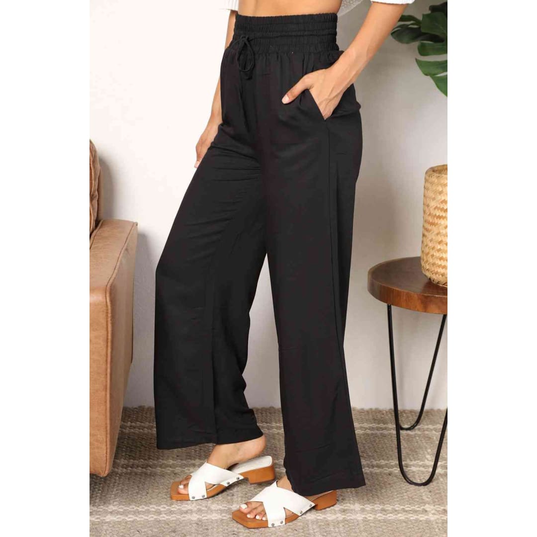 Double Take Drawstring Smocked Waist Wide Leg Pants | The Urban Clothing Shop™