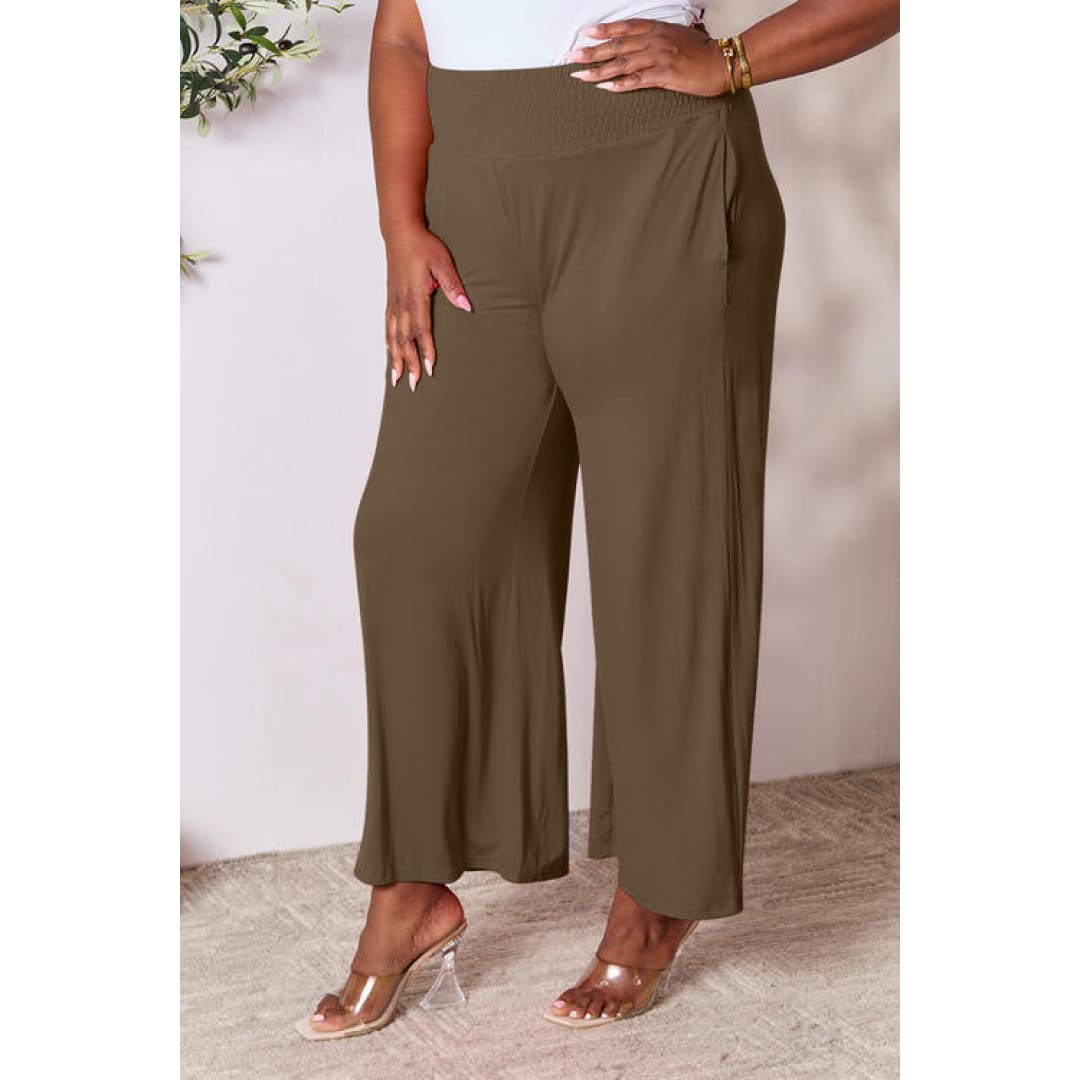 Double Take Full Size Smocked Wide Waistband Wide Leg Pants | The Urban Clothing Shop™