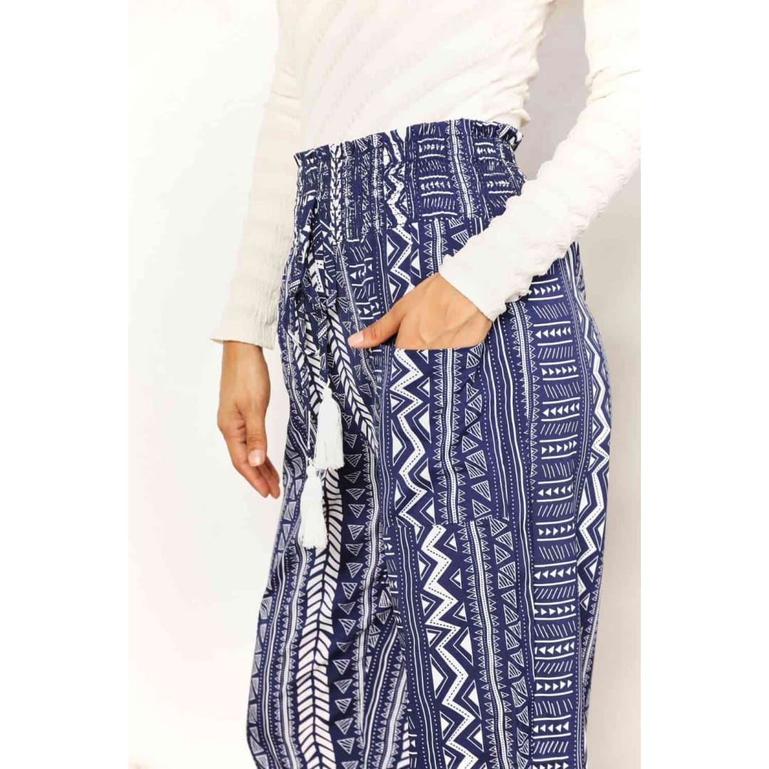 Double Take Geometric Print Tassel High-Rise Pants | The Urban Clothing Shop™