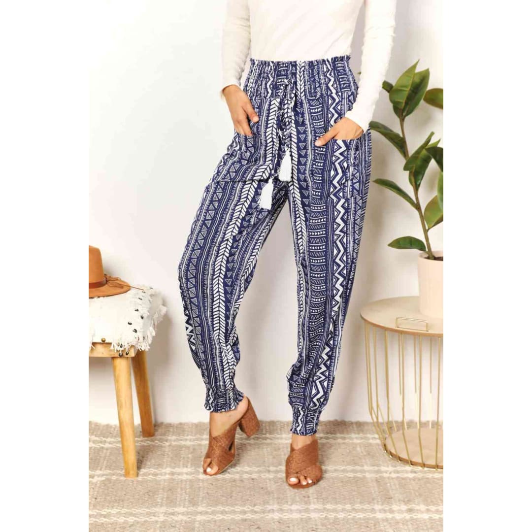 Double Take Geometric Print Tassel High-Rise Pants | The Urban Clothing Shop™