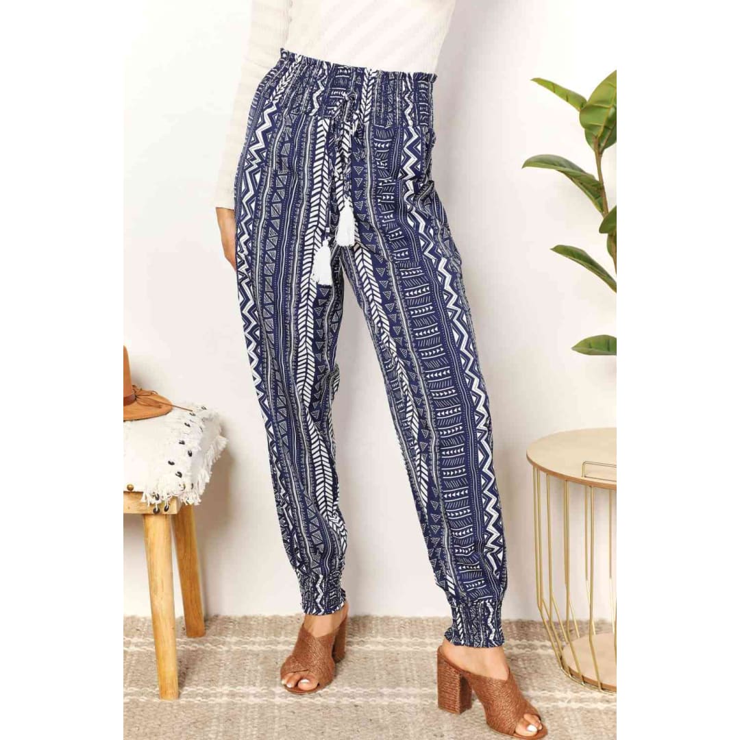 Double Take Geometric Print Tassel High-Rise Pants | The Urban Clothing Shop™