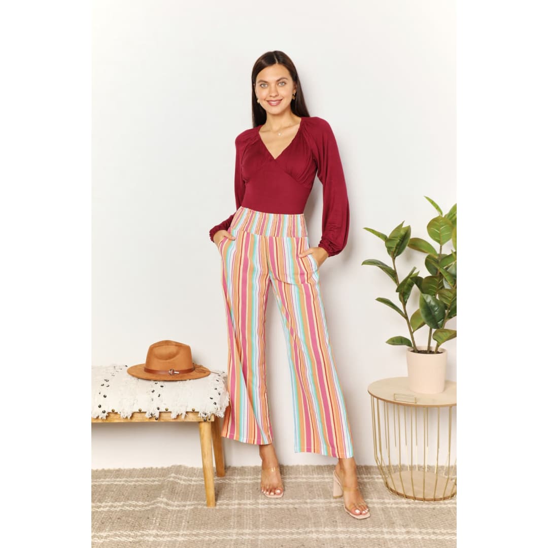 Double Take Striped Smocked Waist Pants with Pockets | The Urban Clothing Shop™