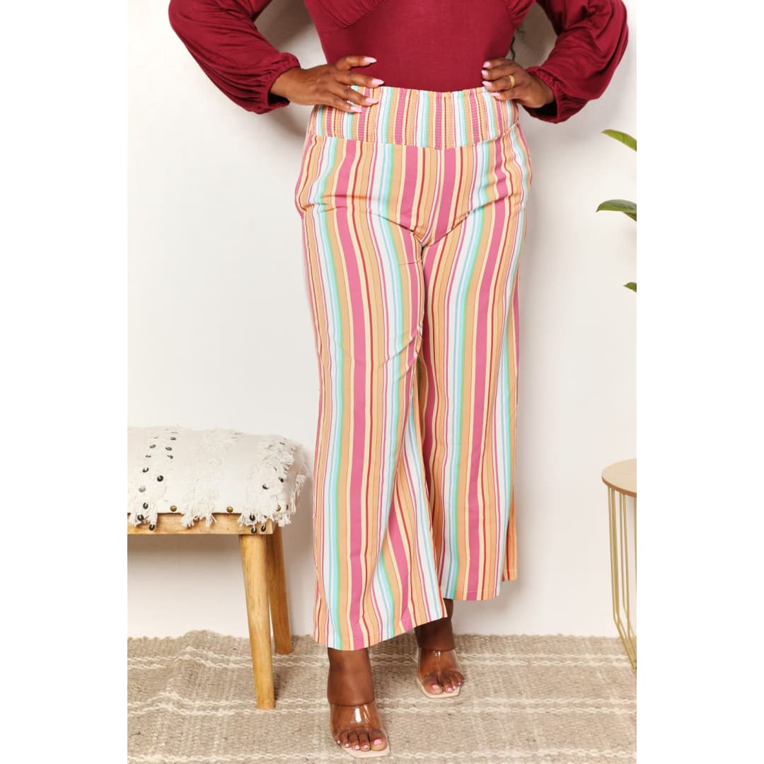 Double Take Striped Smocked Waist Pants with Pockets | The Urban Clothing Shop™