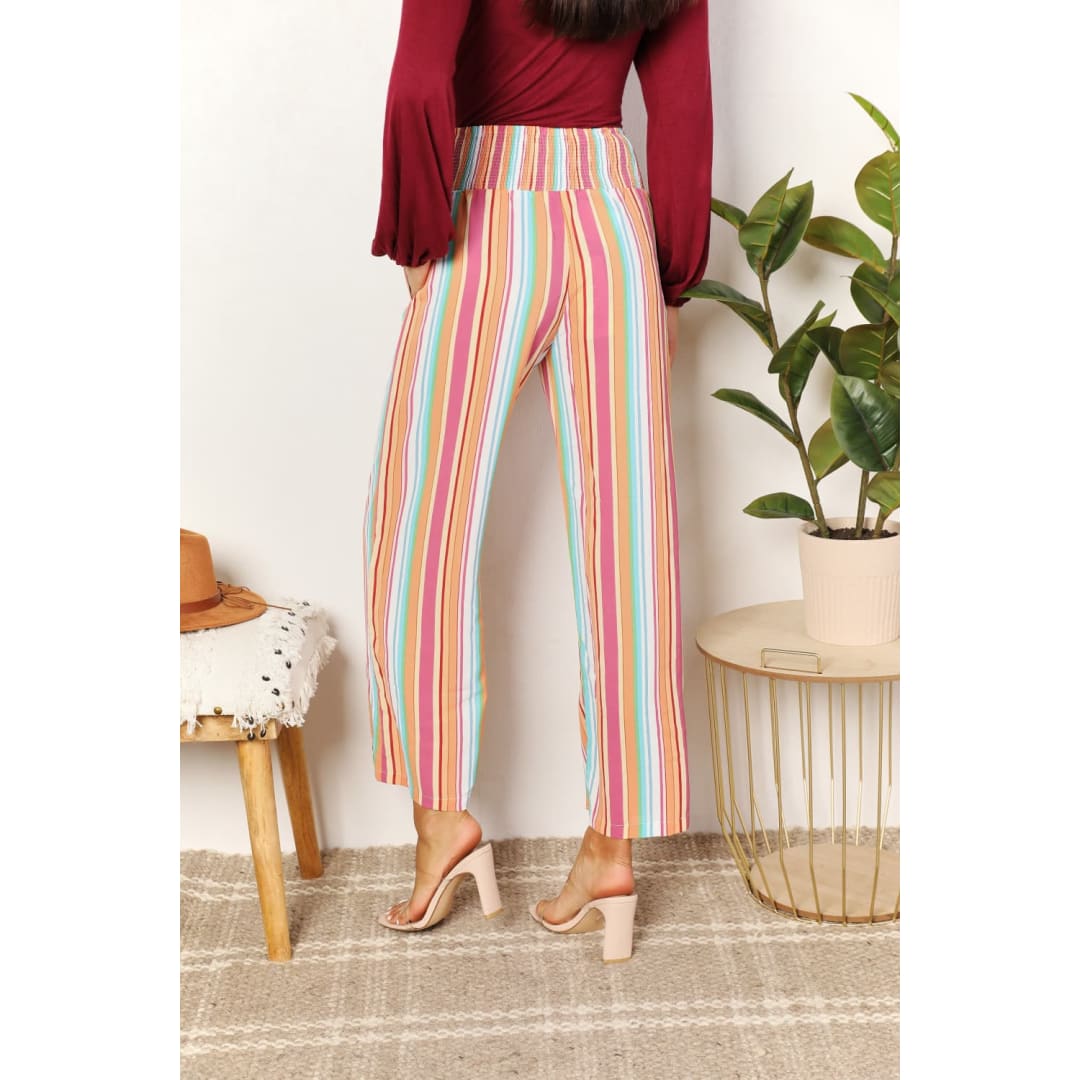 Double Take Striped Smocked Waist Pants with Pockets | The Urban Clothing Shop™