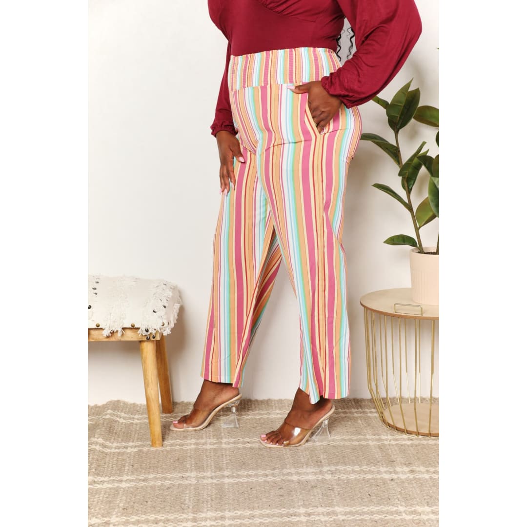 Double Take Striped Smocked Waist Pants with Pockets | The Urban Clothing Shop™