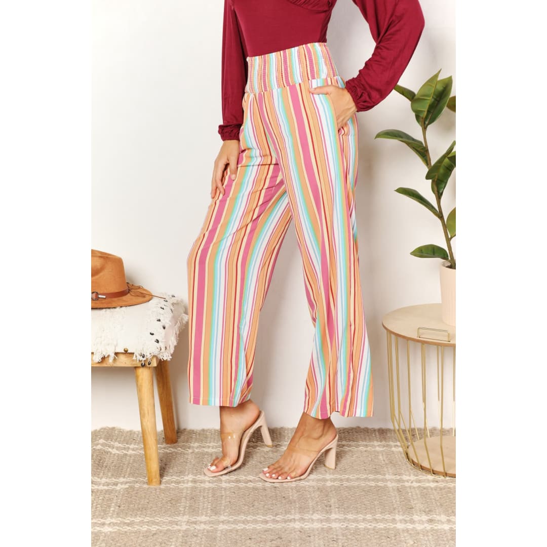 Double Take Striped Smocked Waist Pants with Pockets | The Urban Clothing Shop™